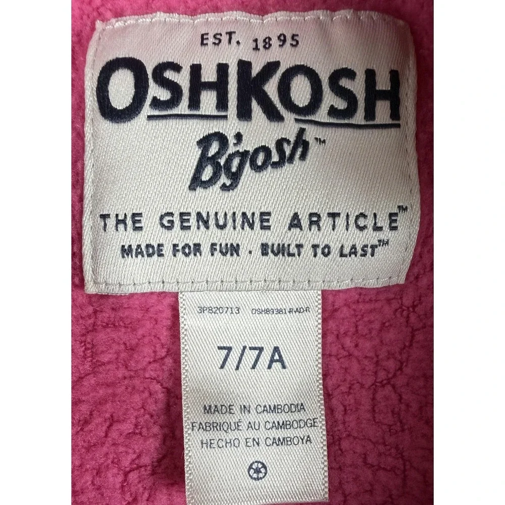 OshKosh B'gosh Sweatshirt Girls 7 Pink Fleece Crochet Shoulder Pullover Top